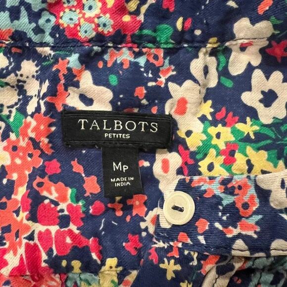 Talbots Popover Long Sleeve Floral Top Pin Tuck Collar Size Petite Medium - Picture 8 of 8